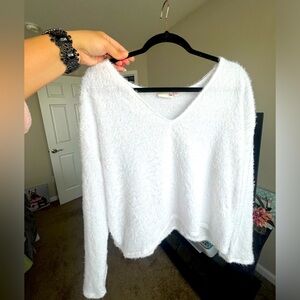Large Bright White fuzzy sweater!
